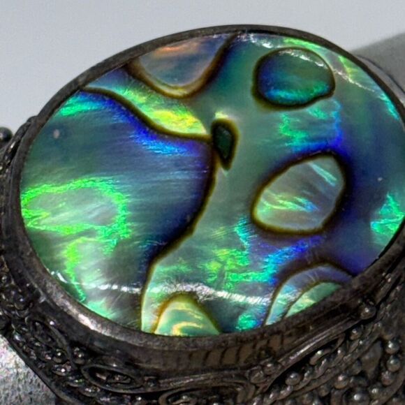 925 silver abalone shell statement ring large intricate Sz 10 - Picture 10 of 12